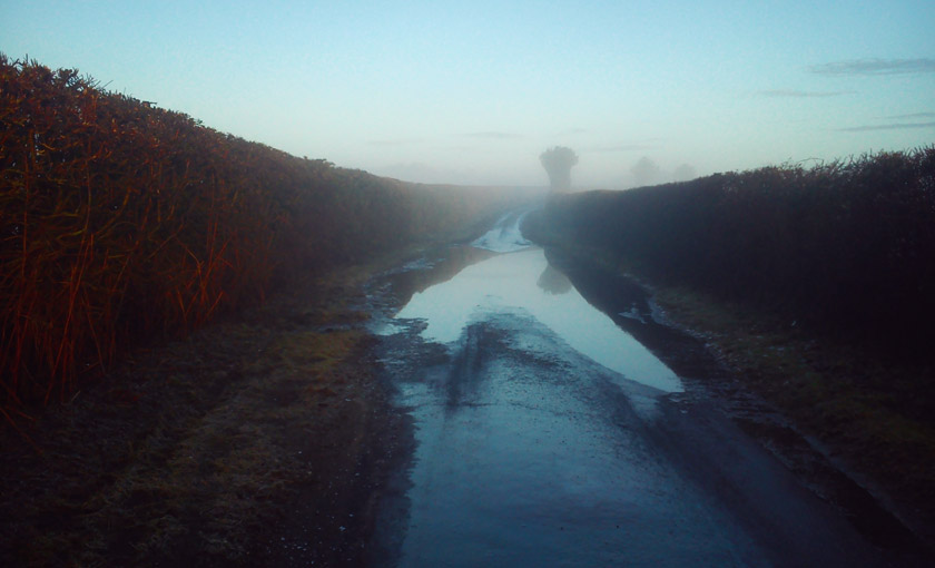 Big puddle on country road