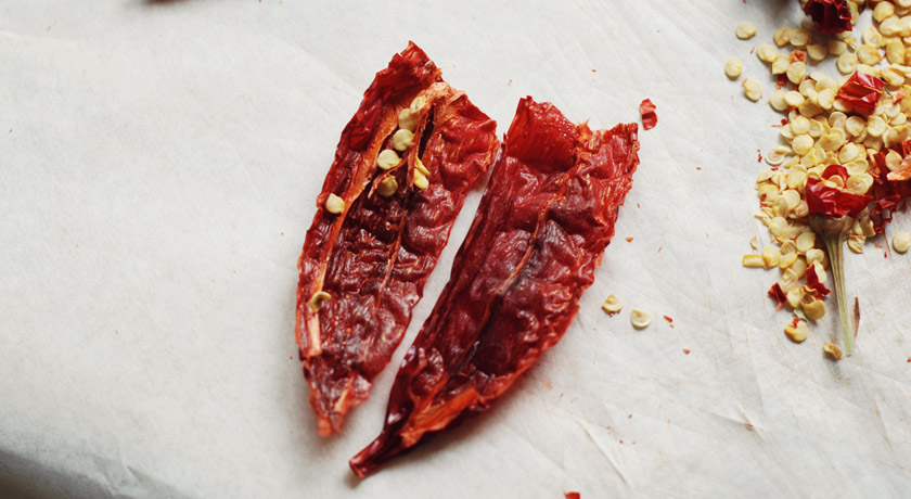 Dried chilli cut in half