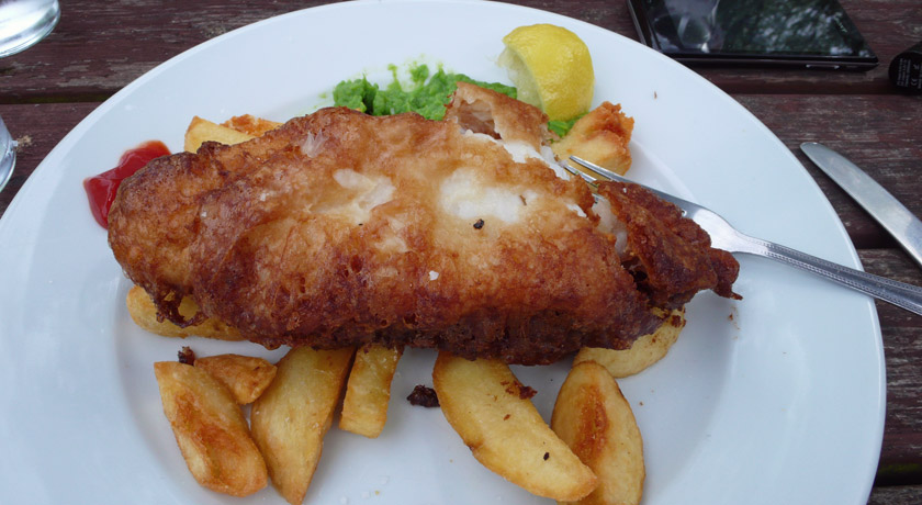 Battered fish and chips