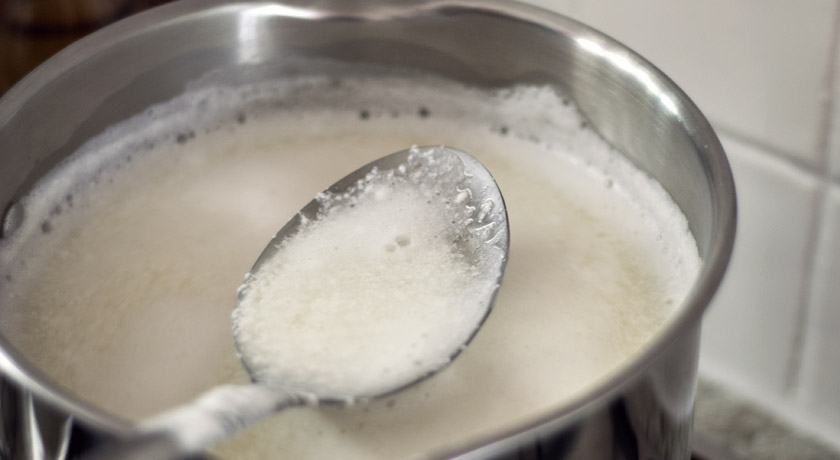 Goats cheese curds in pan