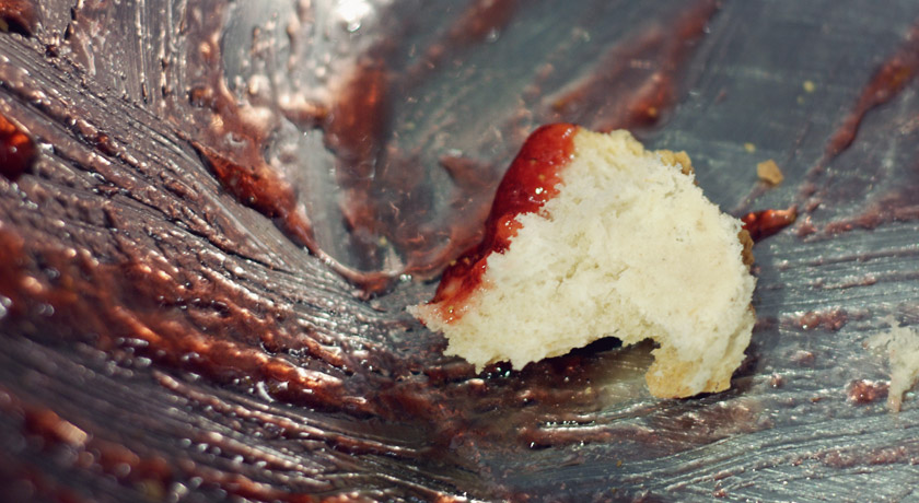 Cleaning the jam pan with bread