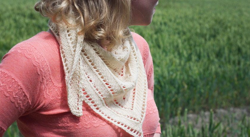 Knitted cream triangle scarf