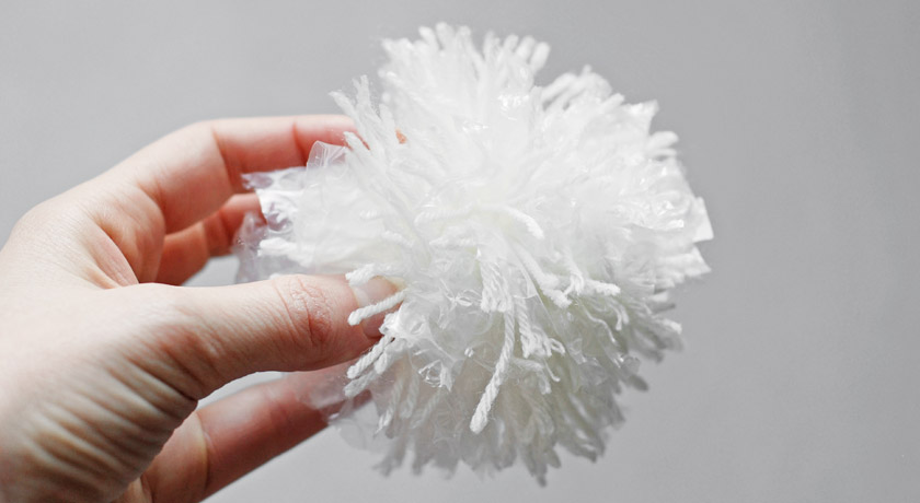 Bubble wrap and wool pompom