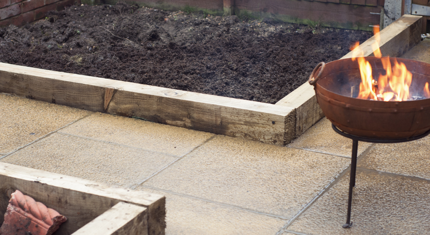 Raised vegetable beds in the garden