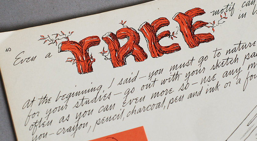 The word 'tree' illustrated in the style of bark
