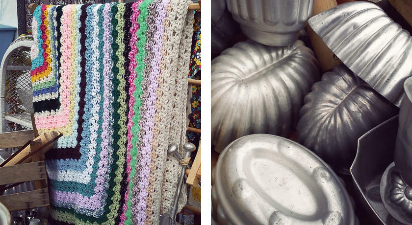 Crochet blanket and vintage jelly moulds, Zero2vintage
