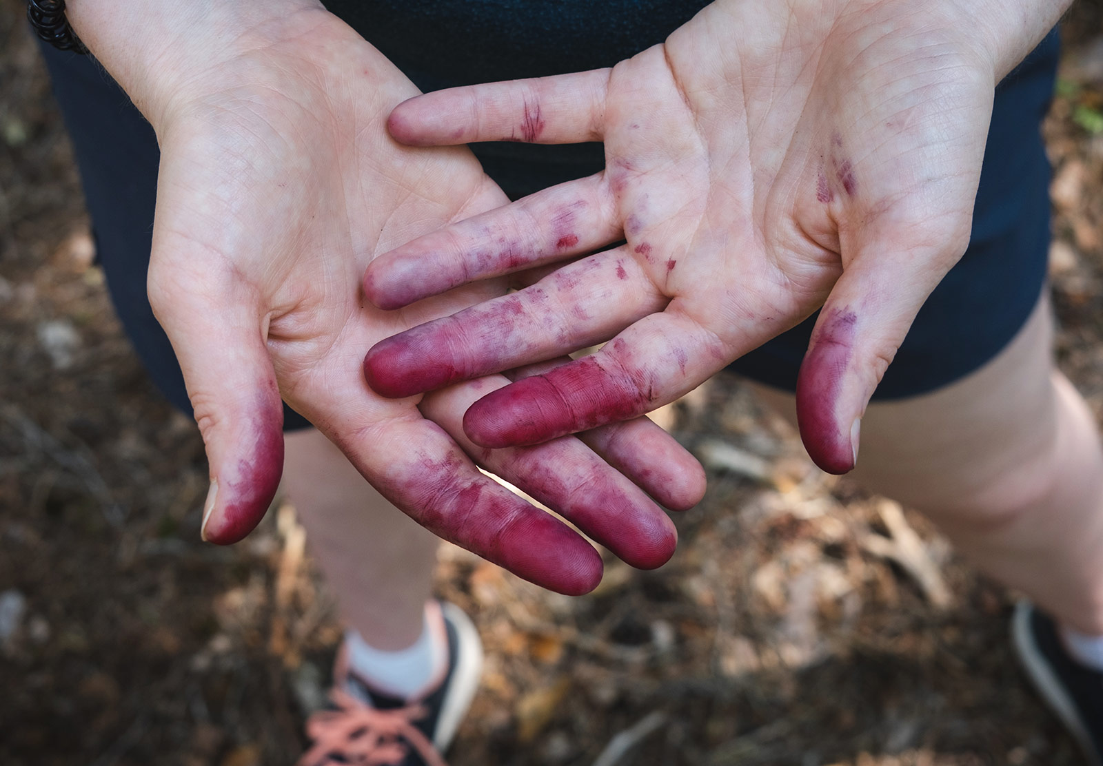 Fingers stained with purple juice