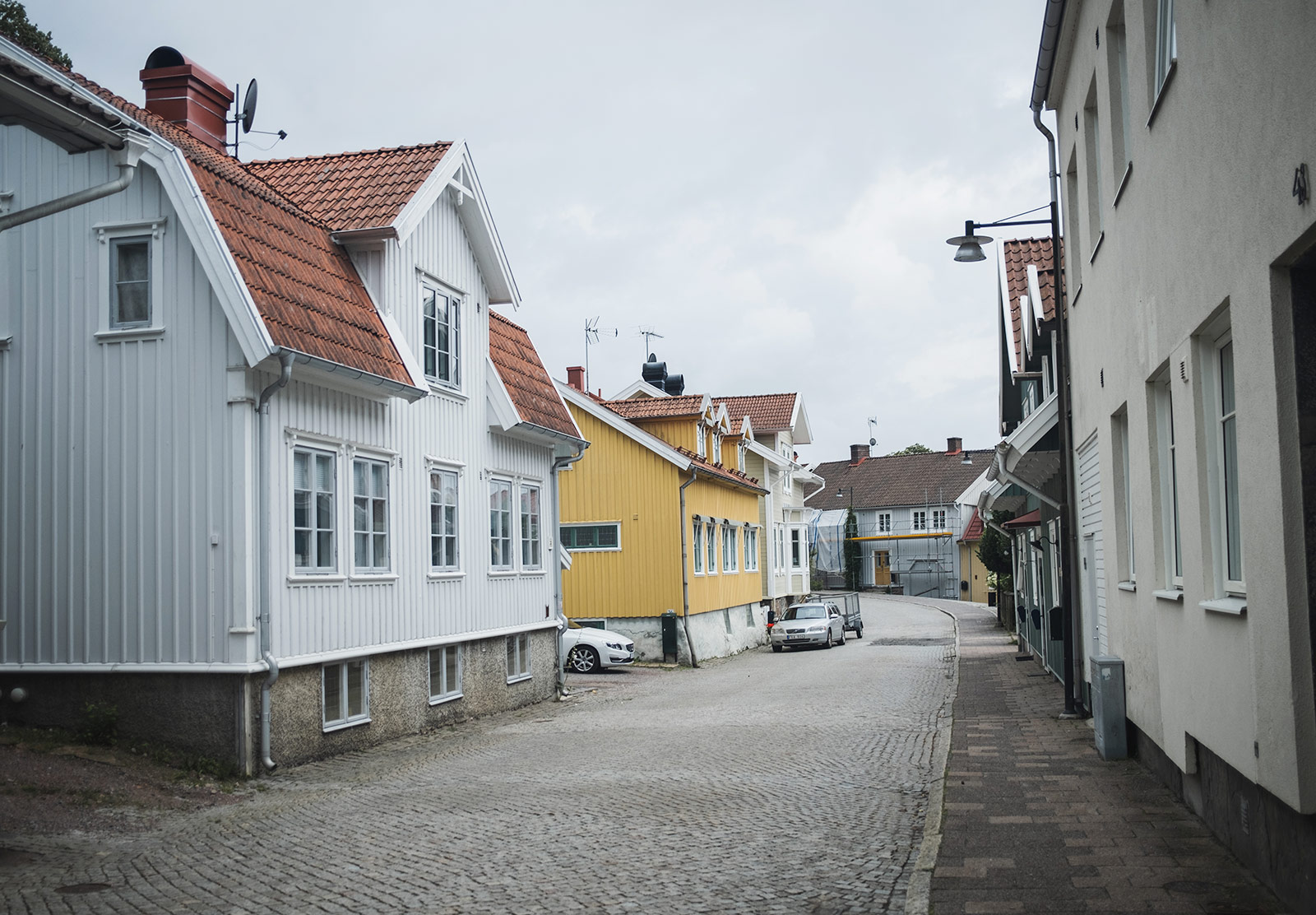 Street lined with wooden houses