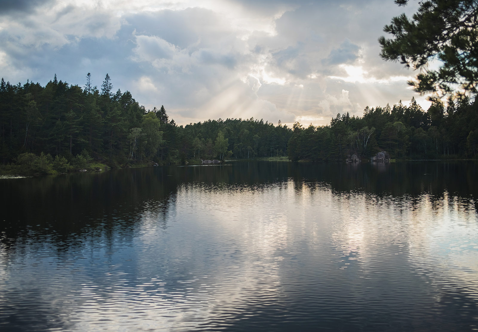 View over still lake