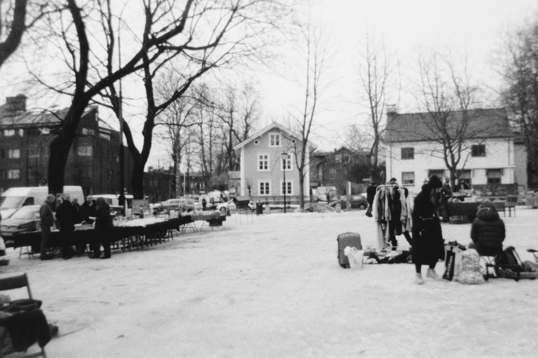 Market stall in the snow