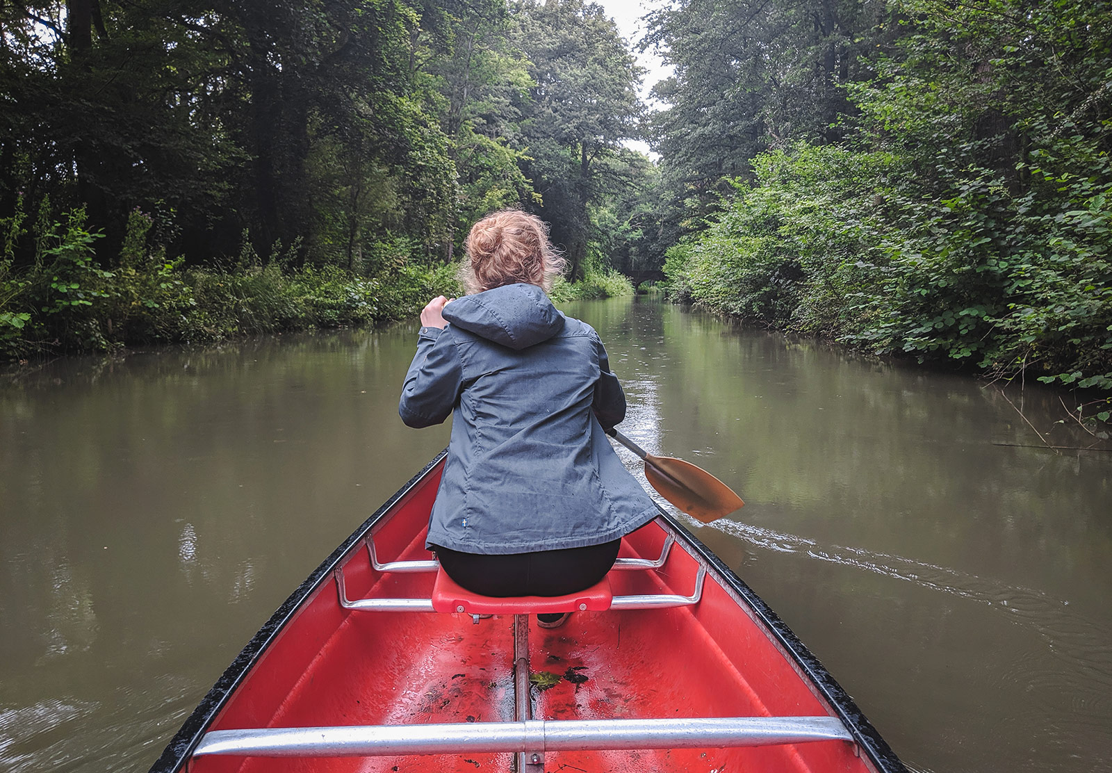 Paddling in a canoe