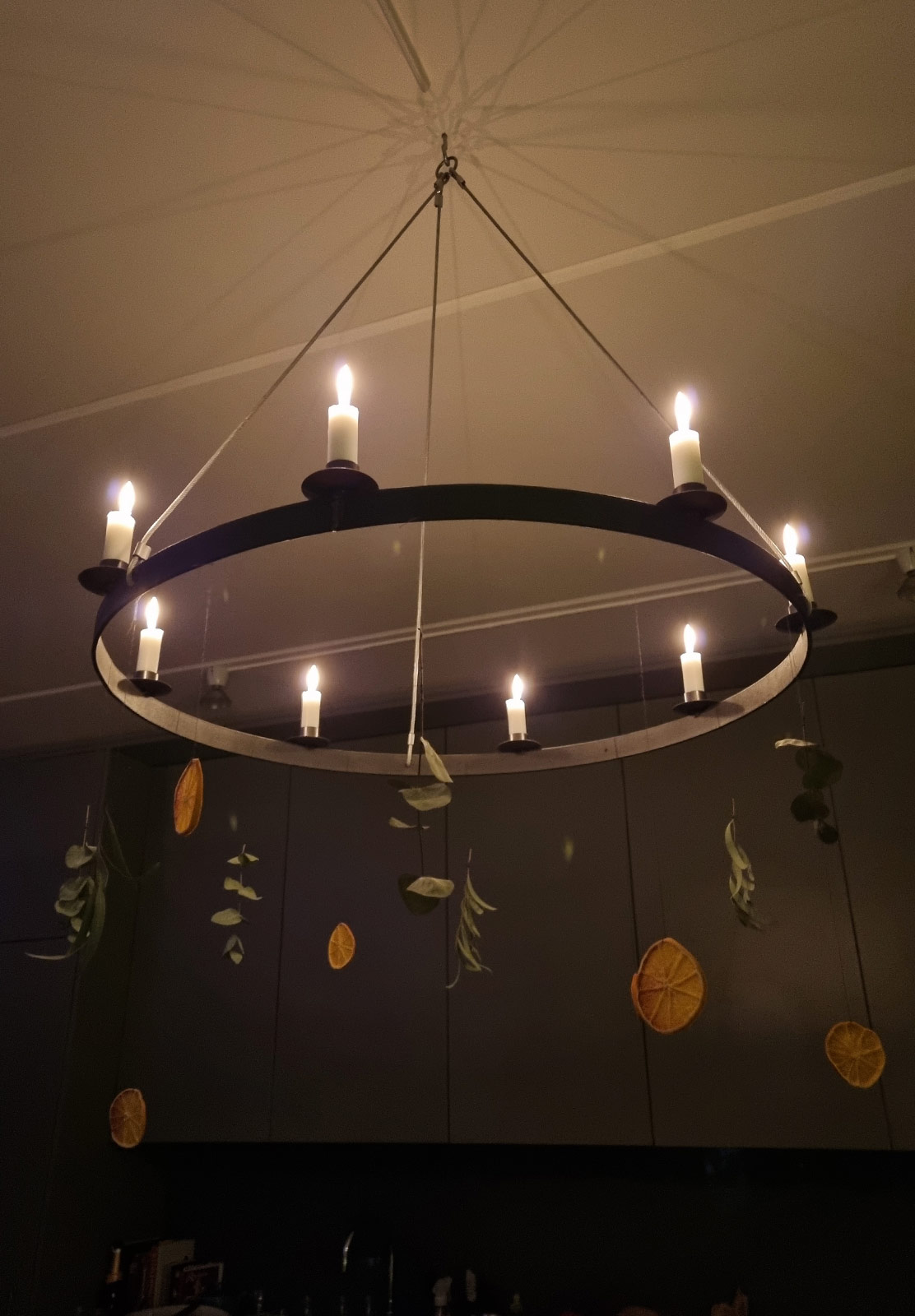 Candles in chandelier