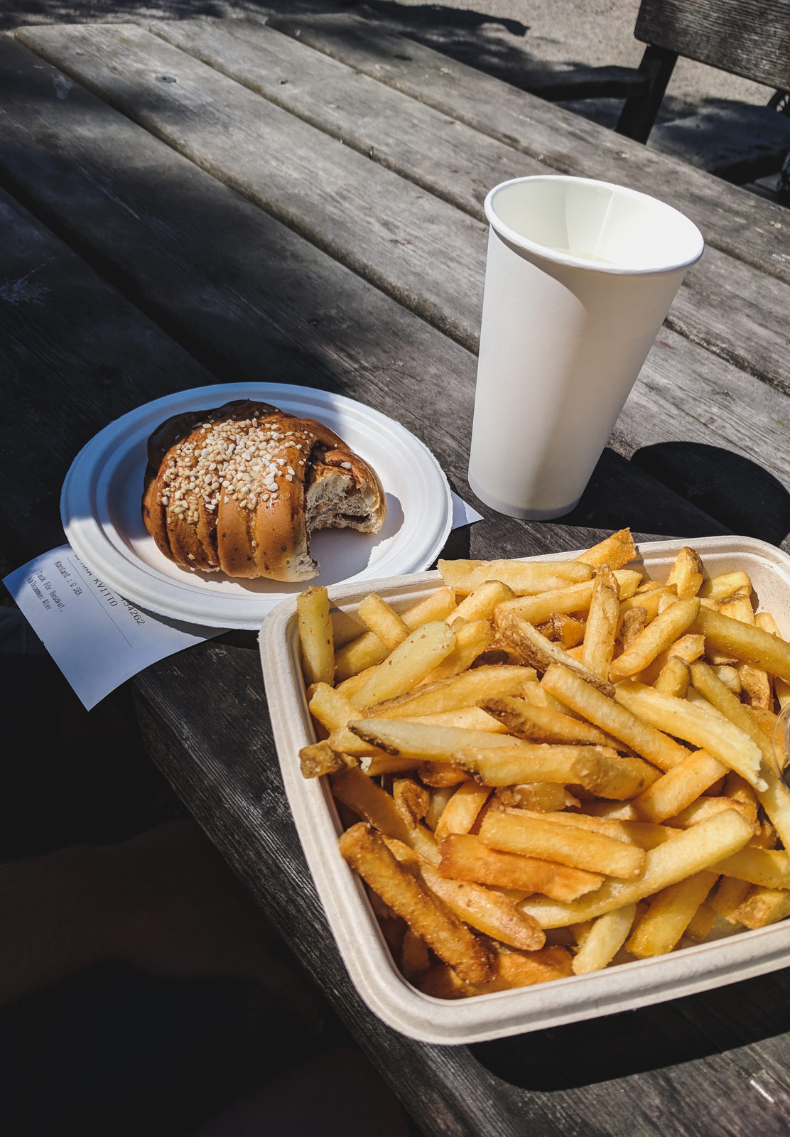 Chips and a cinnamon bun