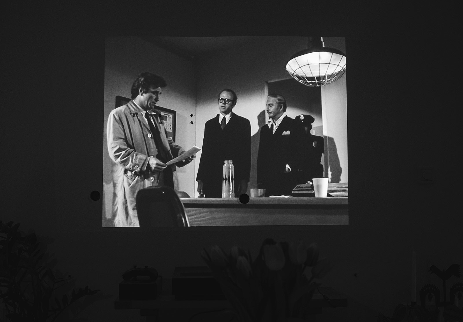 Columbo projected on wall