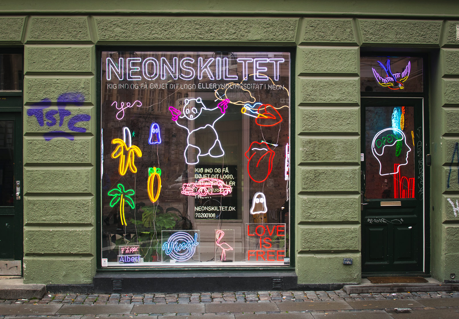 Neon lights in window