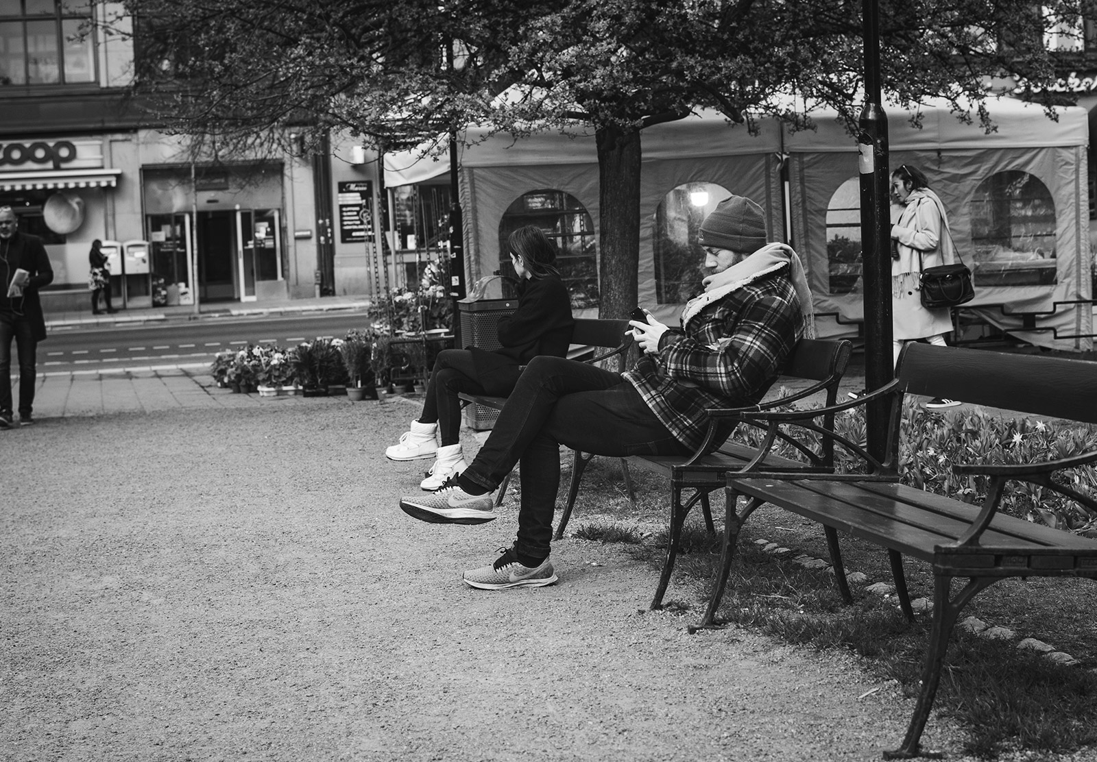 People on benches