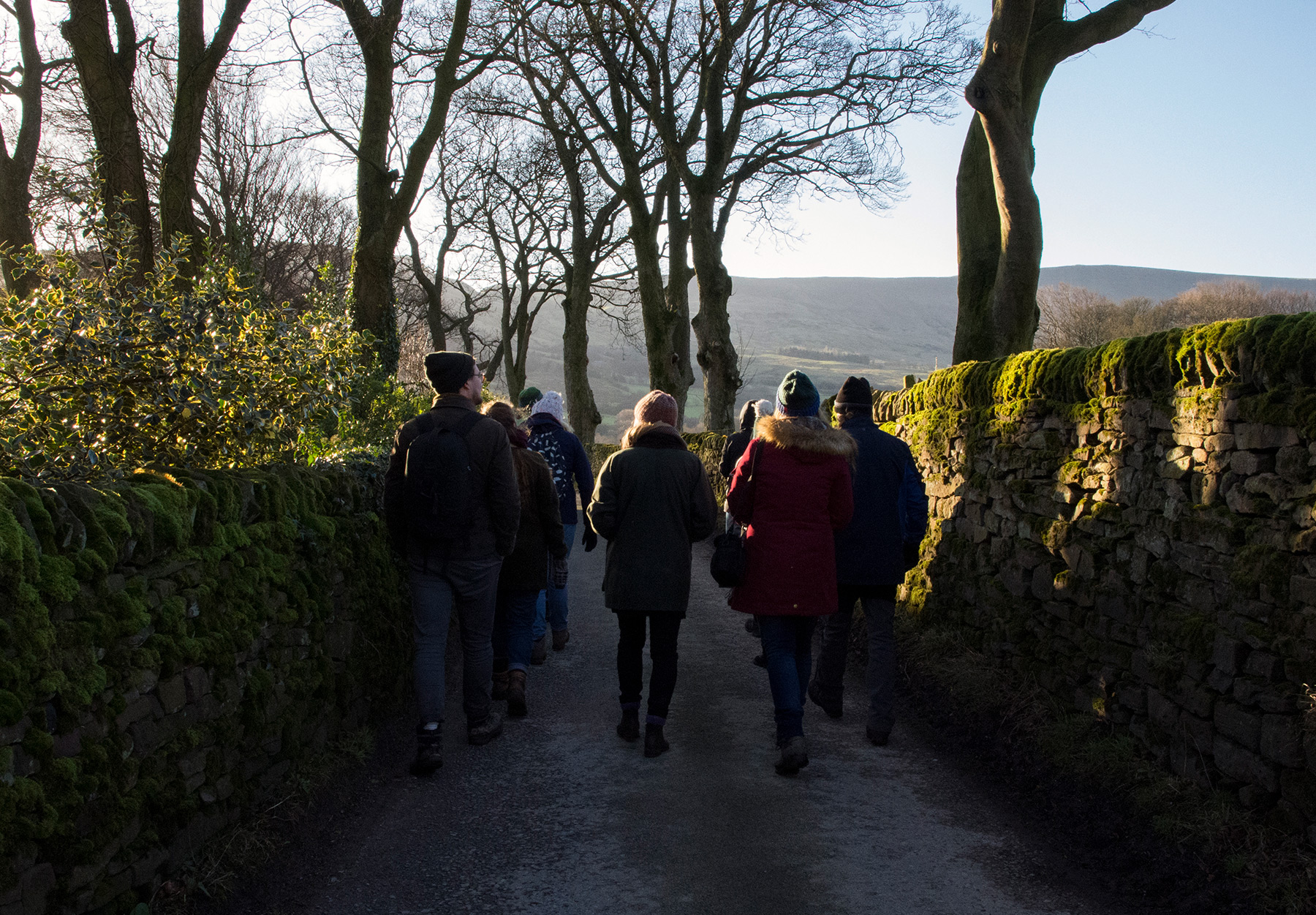 People walking along lane