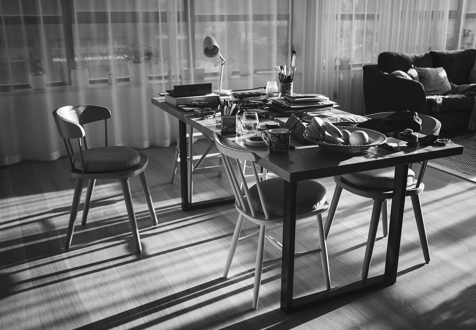 Table covered in art materials