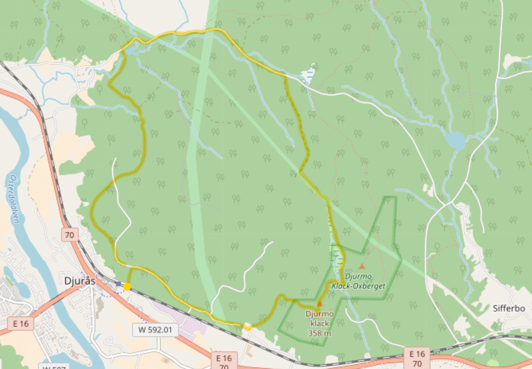 Hiking route on map