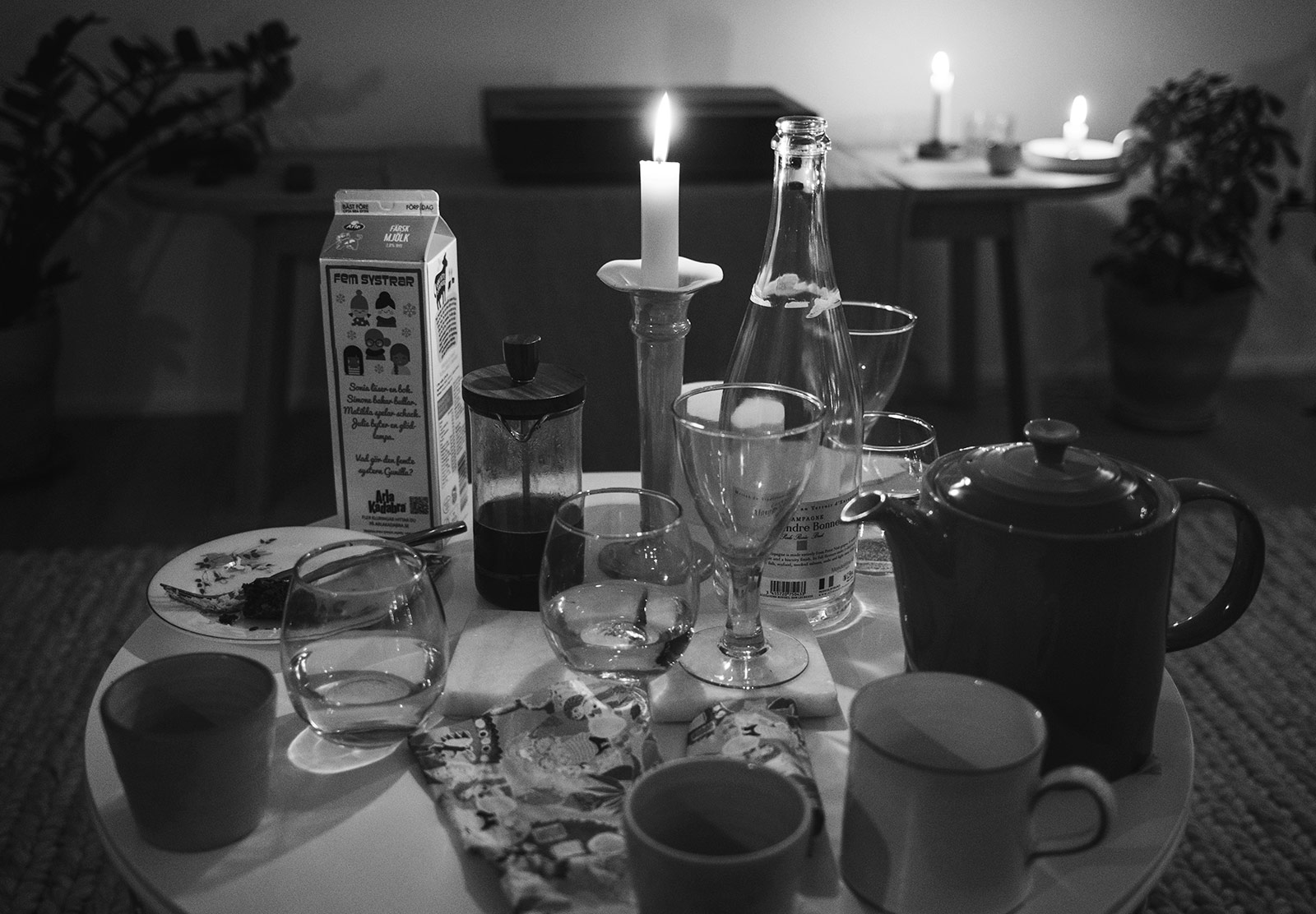 Empty glasses on table
