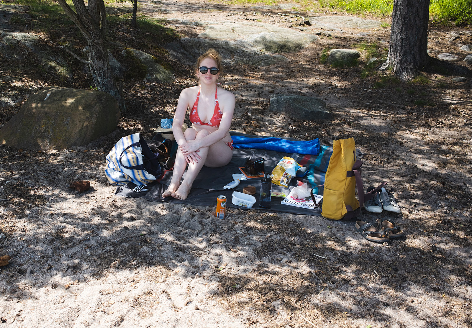 Woman sat on the beach