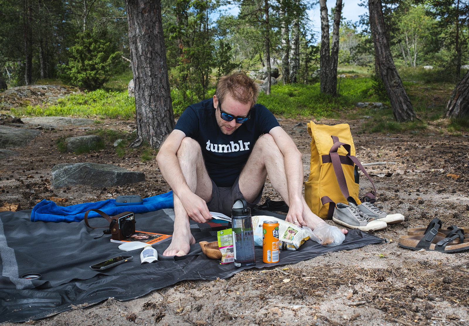 Man reading on the beach