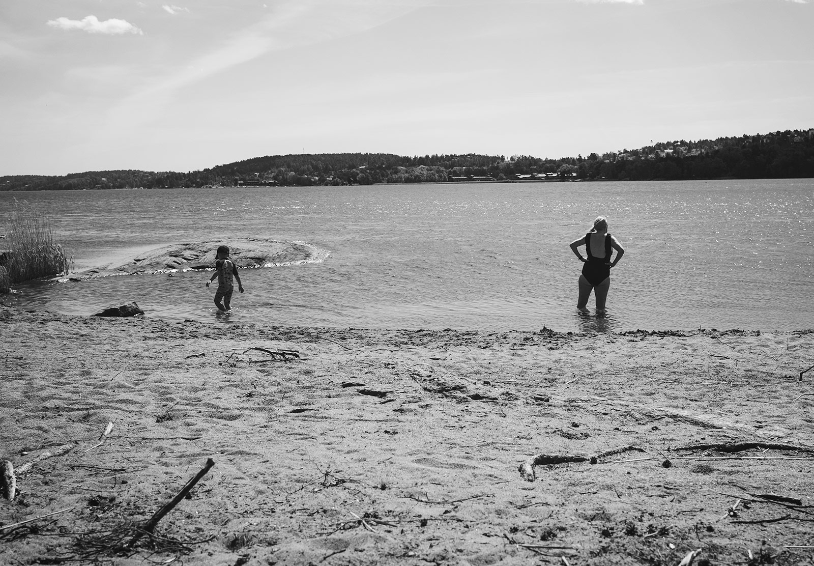 Woman and child in the sea