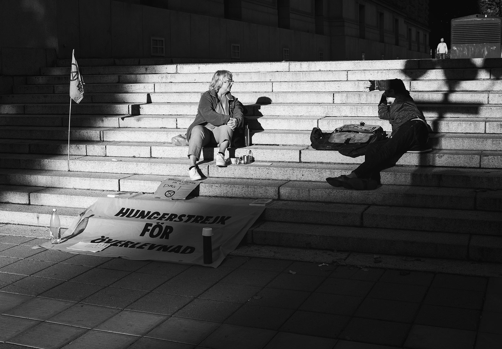 People sat on step
