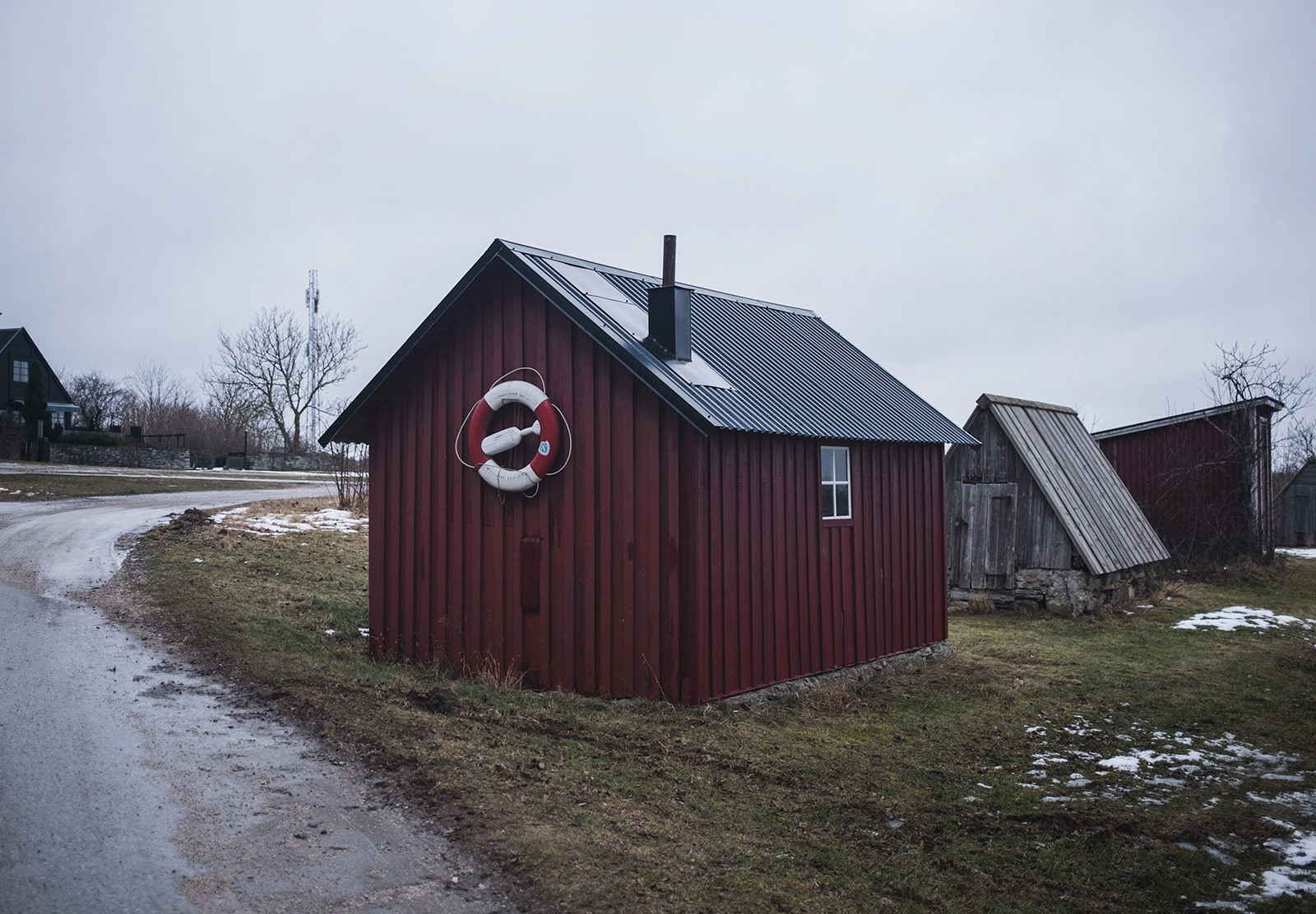 Wooden building on grass