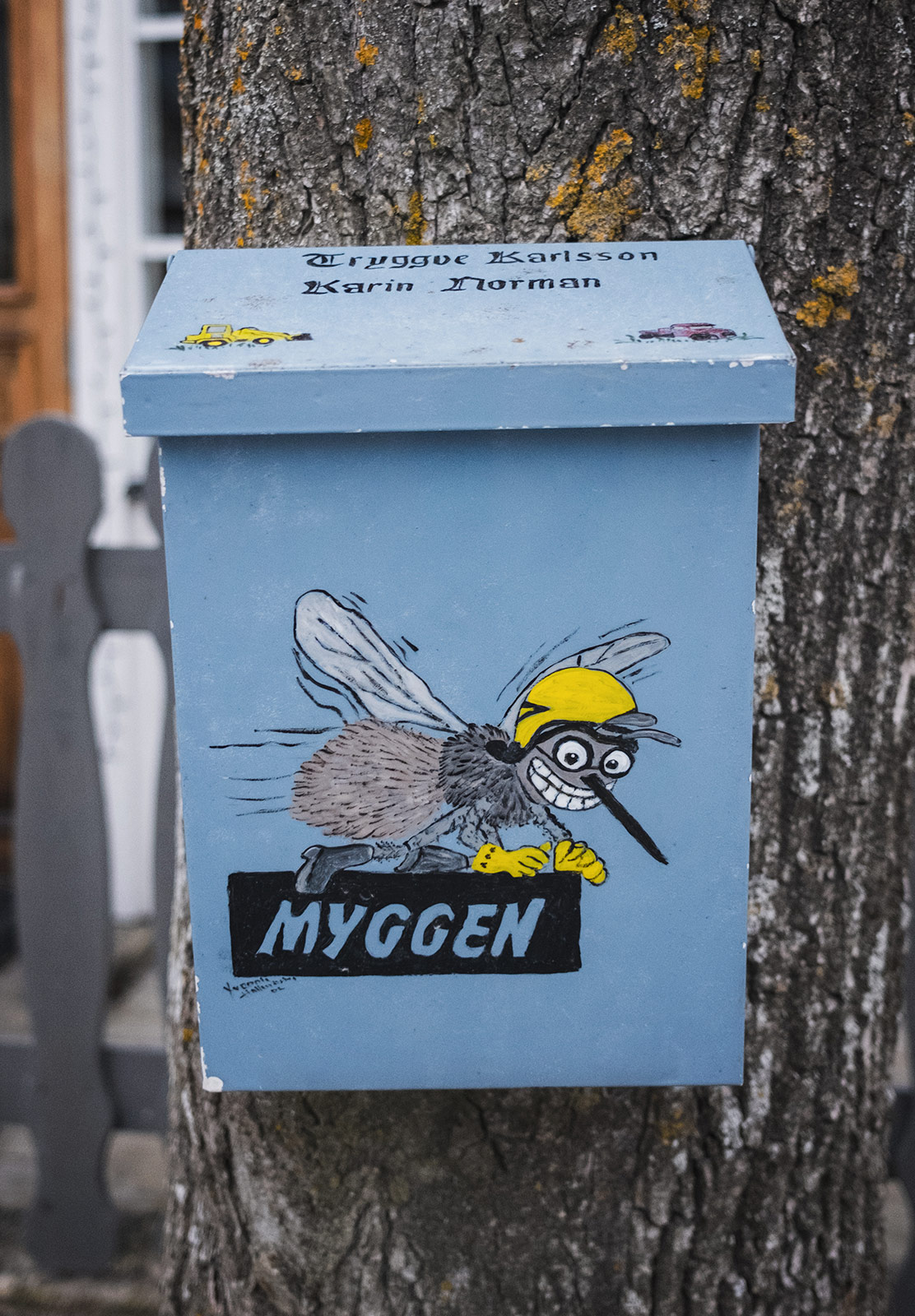 Mosquito hand painted on postbox