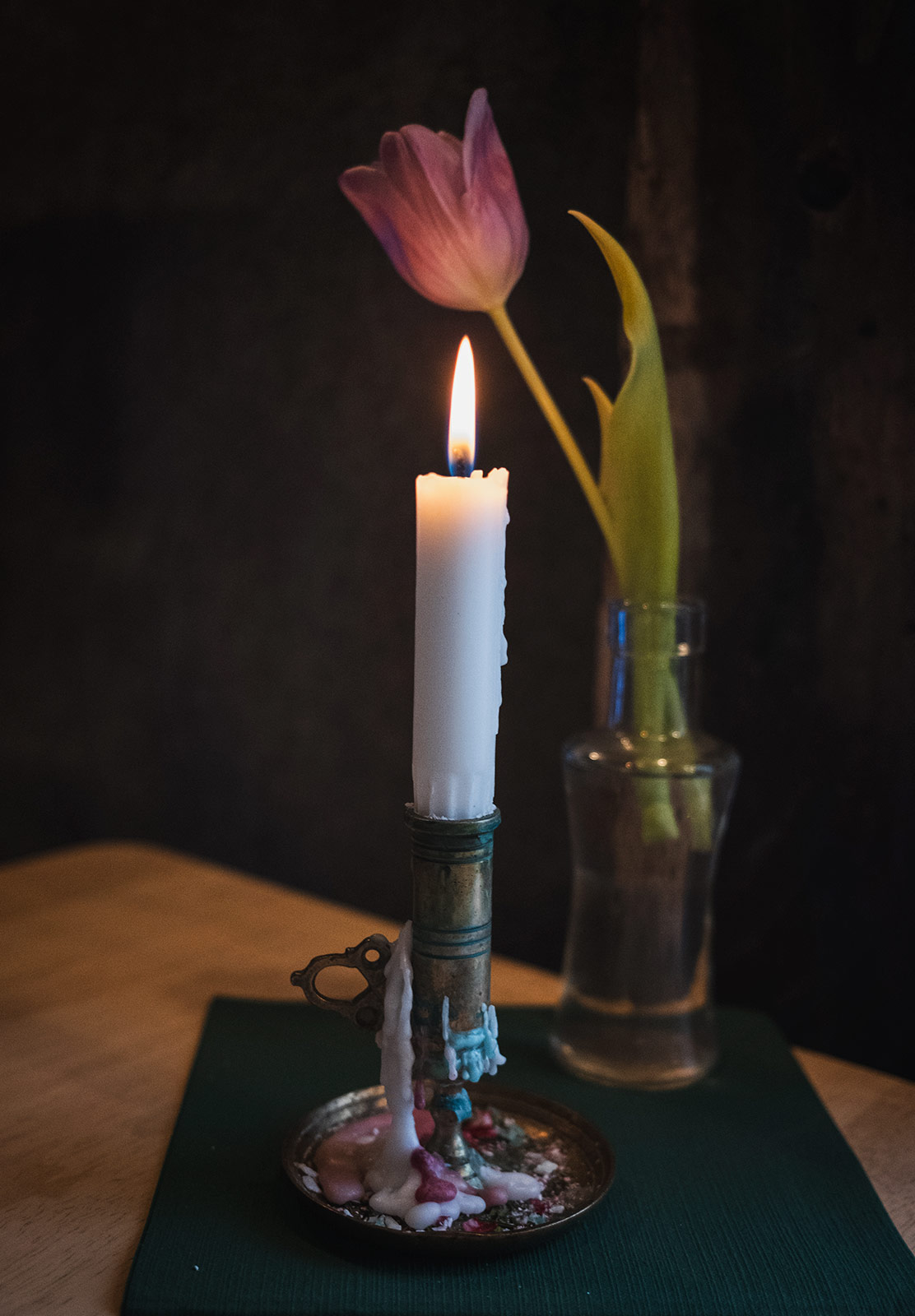Candle and tulip
