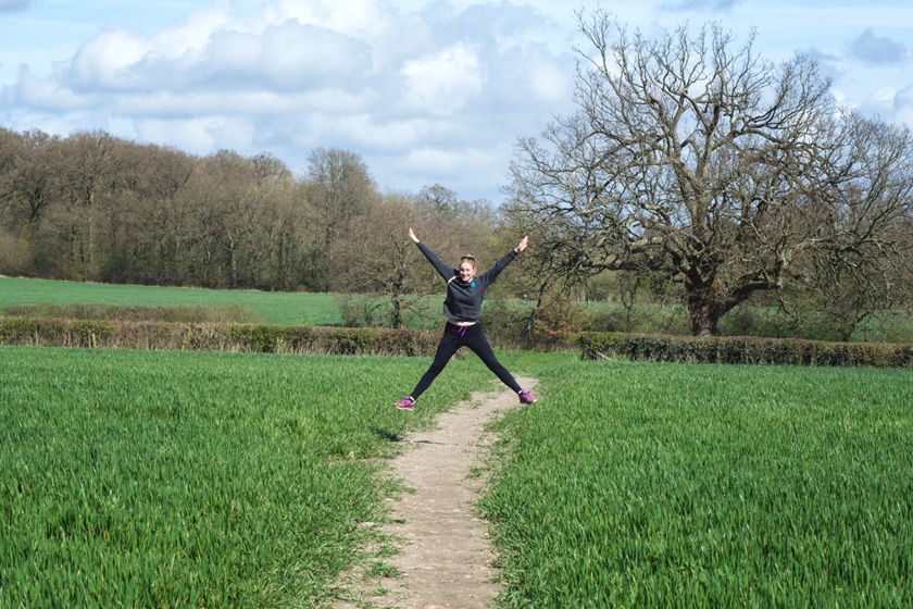 Jumping in a field