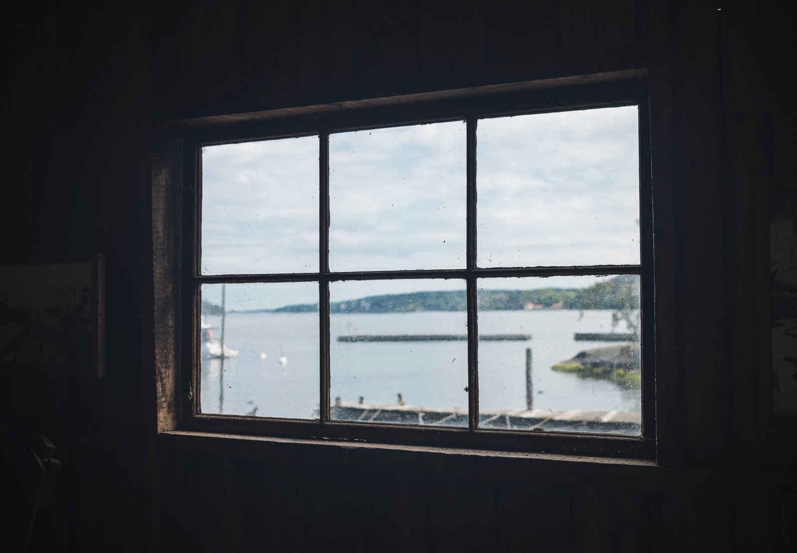Coastal view through window