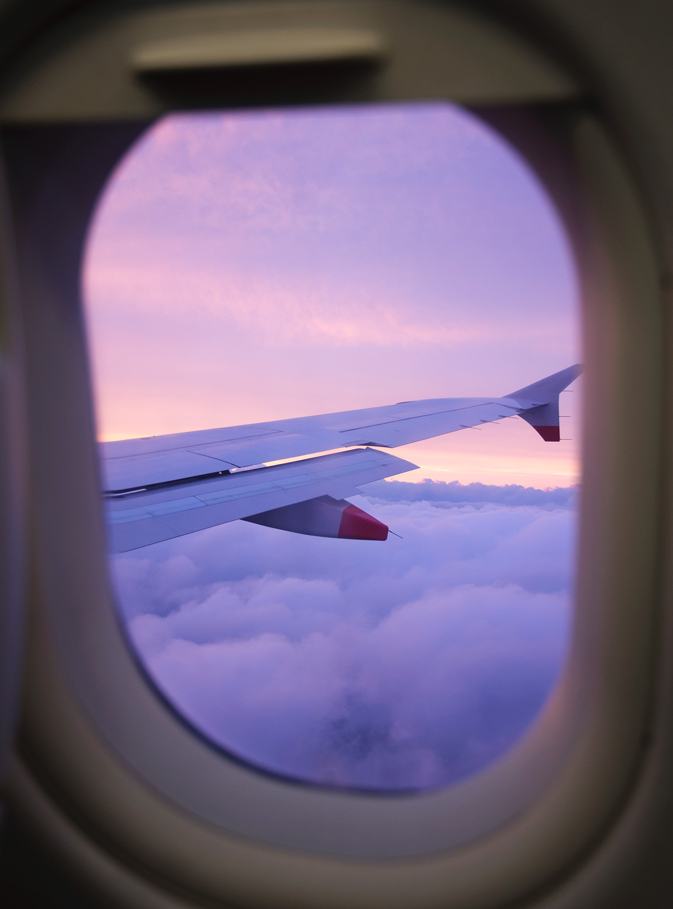 Purple sunset in plane window