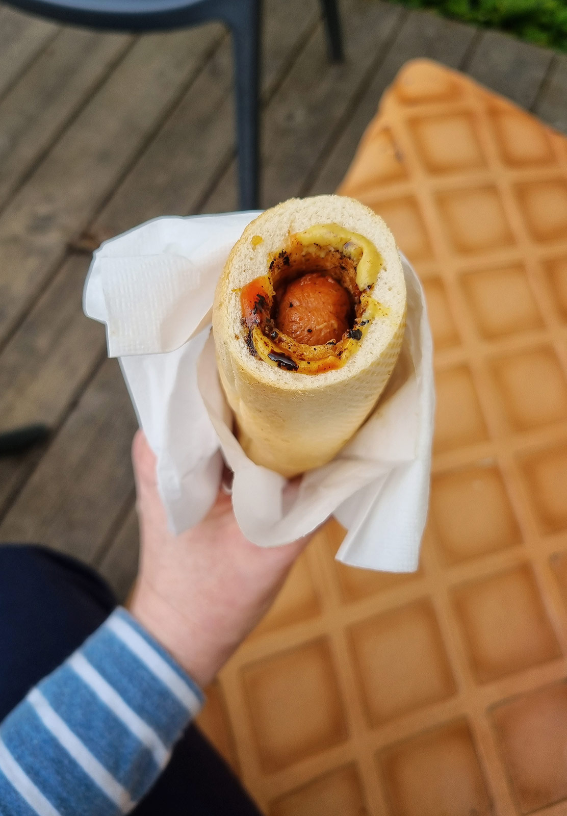 Hotdog in a baguette