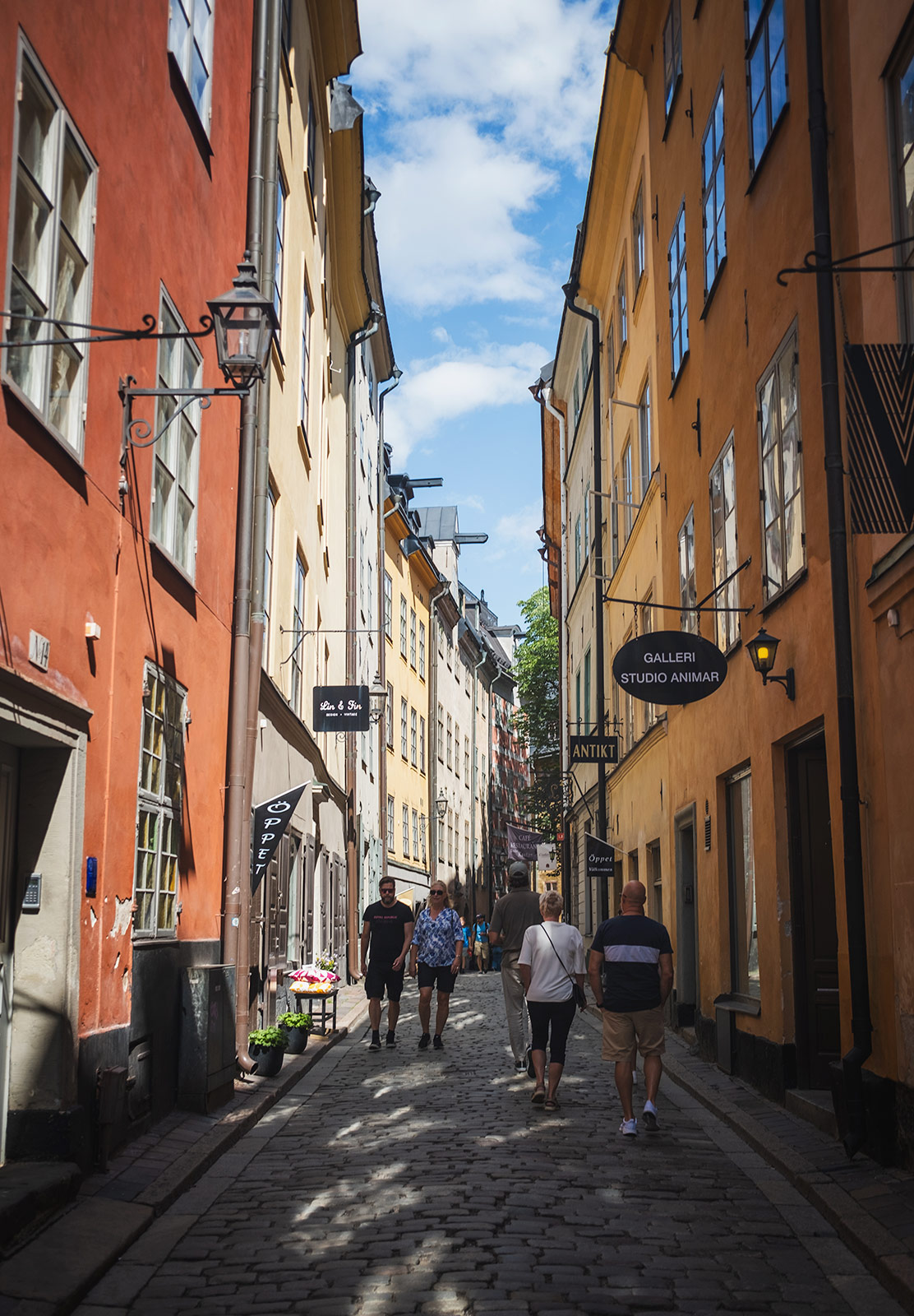 View down narrow street