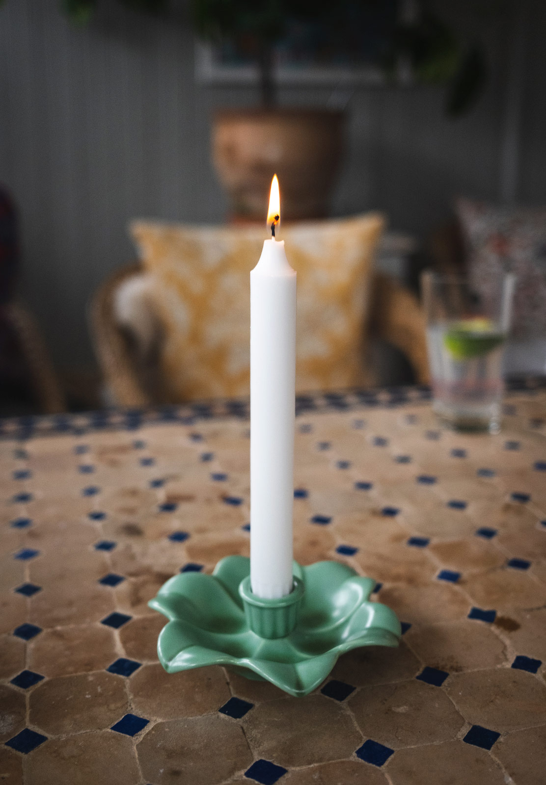 Green ceramic candle holder