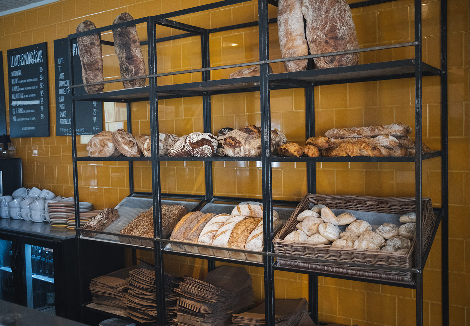 Fresh bread on racks