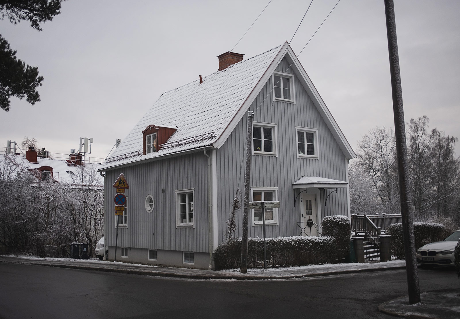 Wooden house in the snow