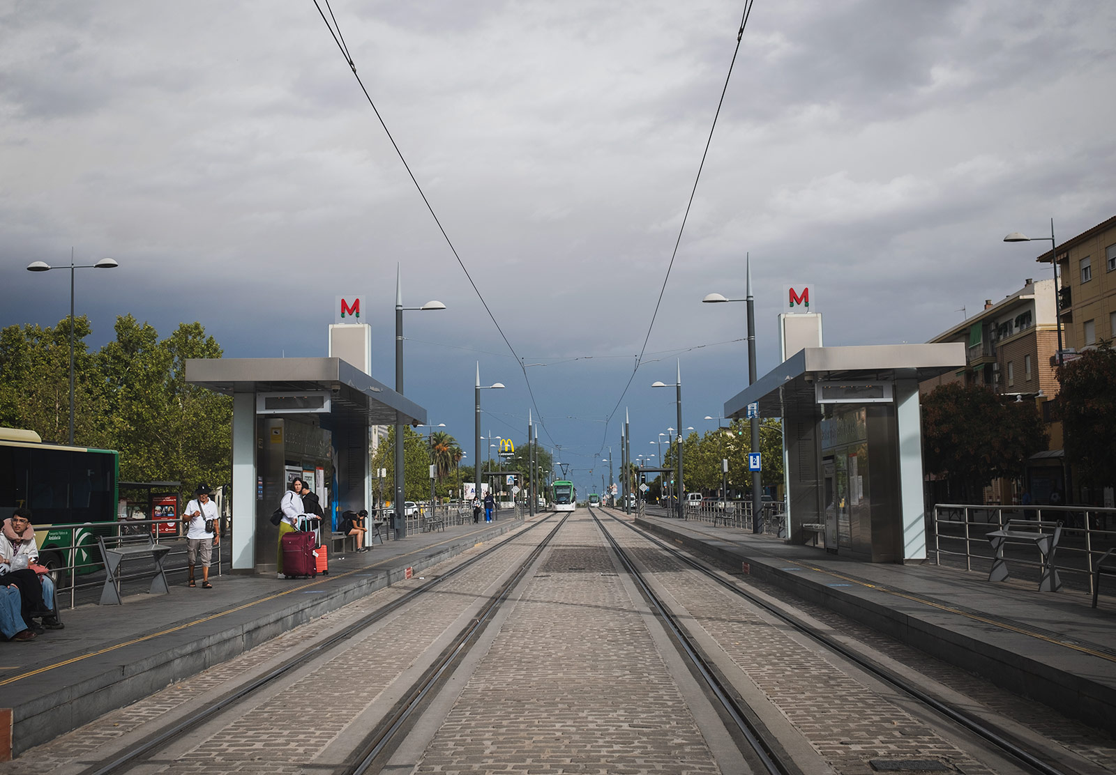 Dark clouds behind tram line