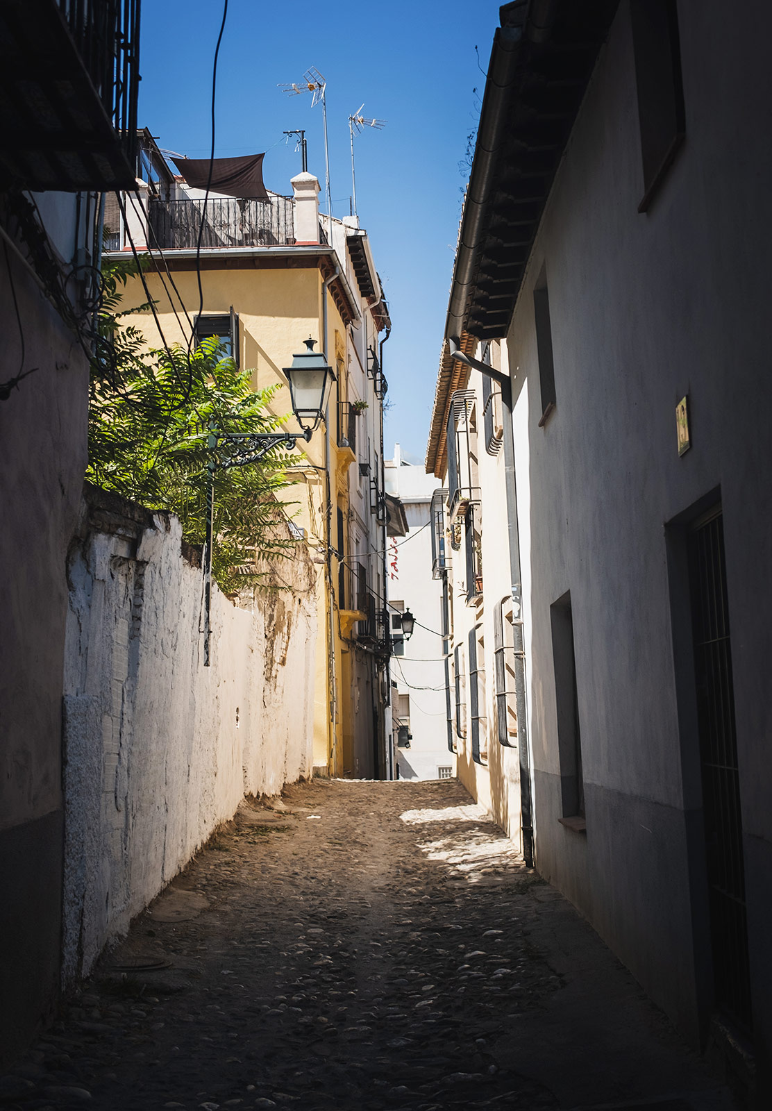 Narrow shaded passageway