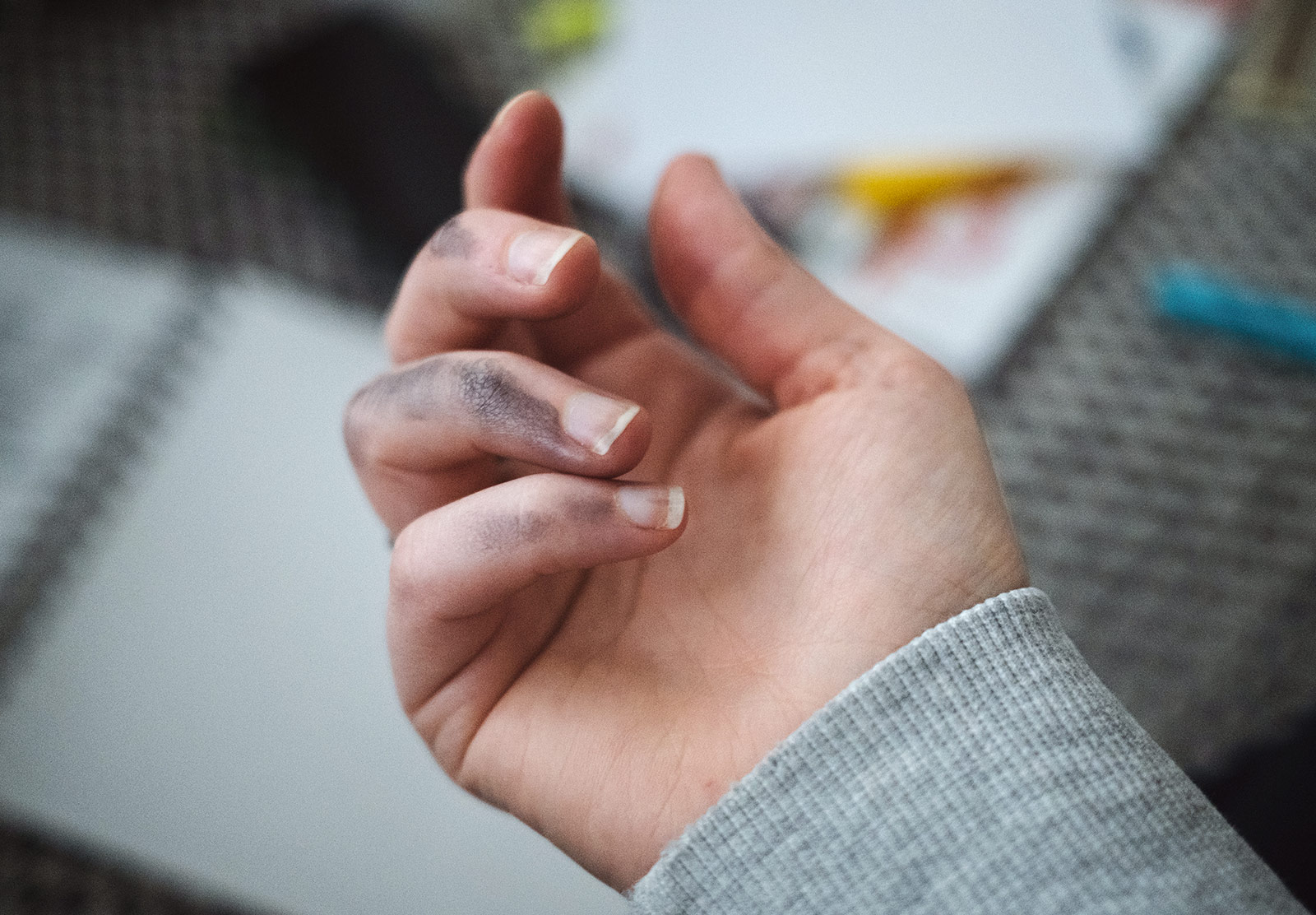 Graphite smudge on hand
