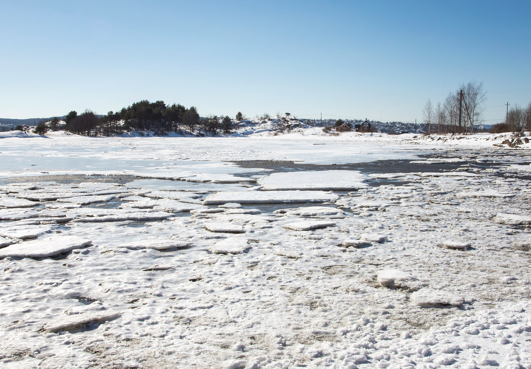 Chunks of ice in water