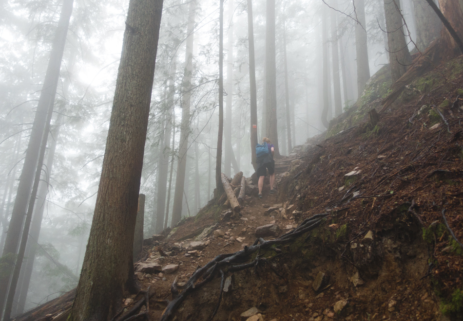Me hiking up steep trail