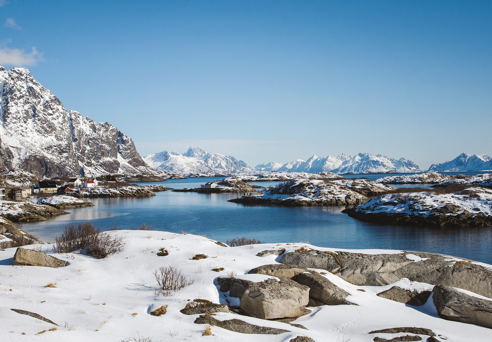 View over snow covered islands