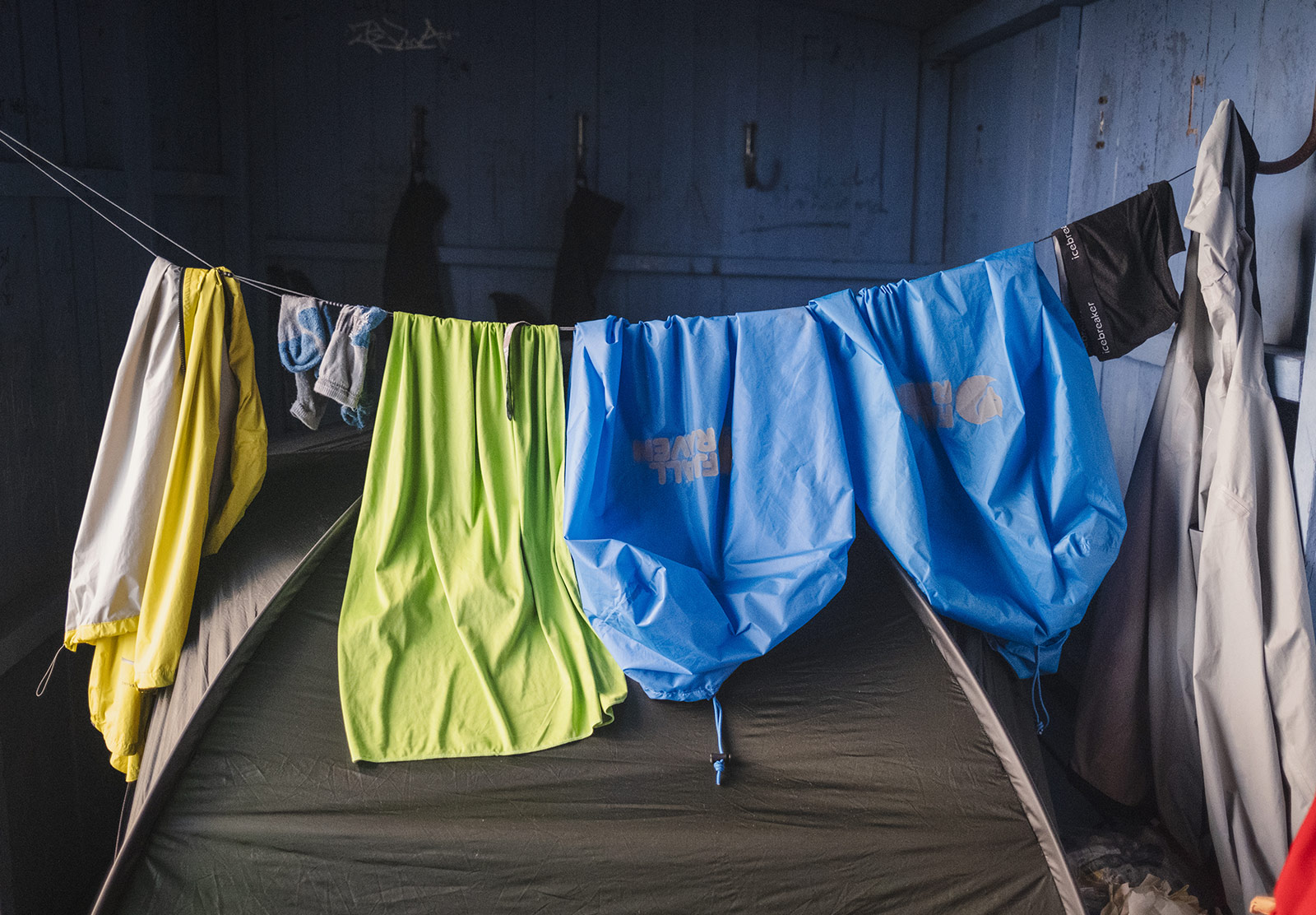 Clothes hanging on laundry line