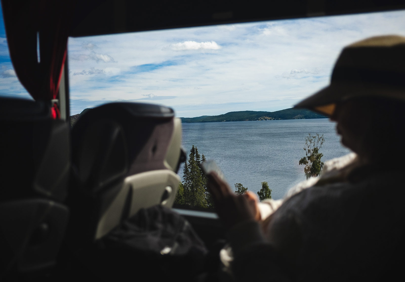 View of lake through window