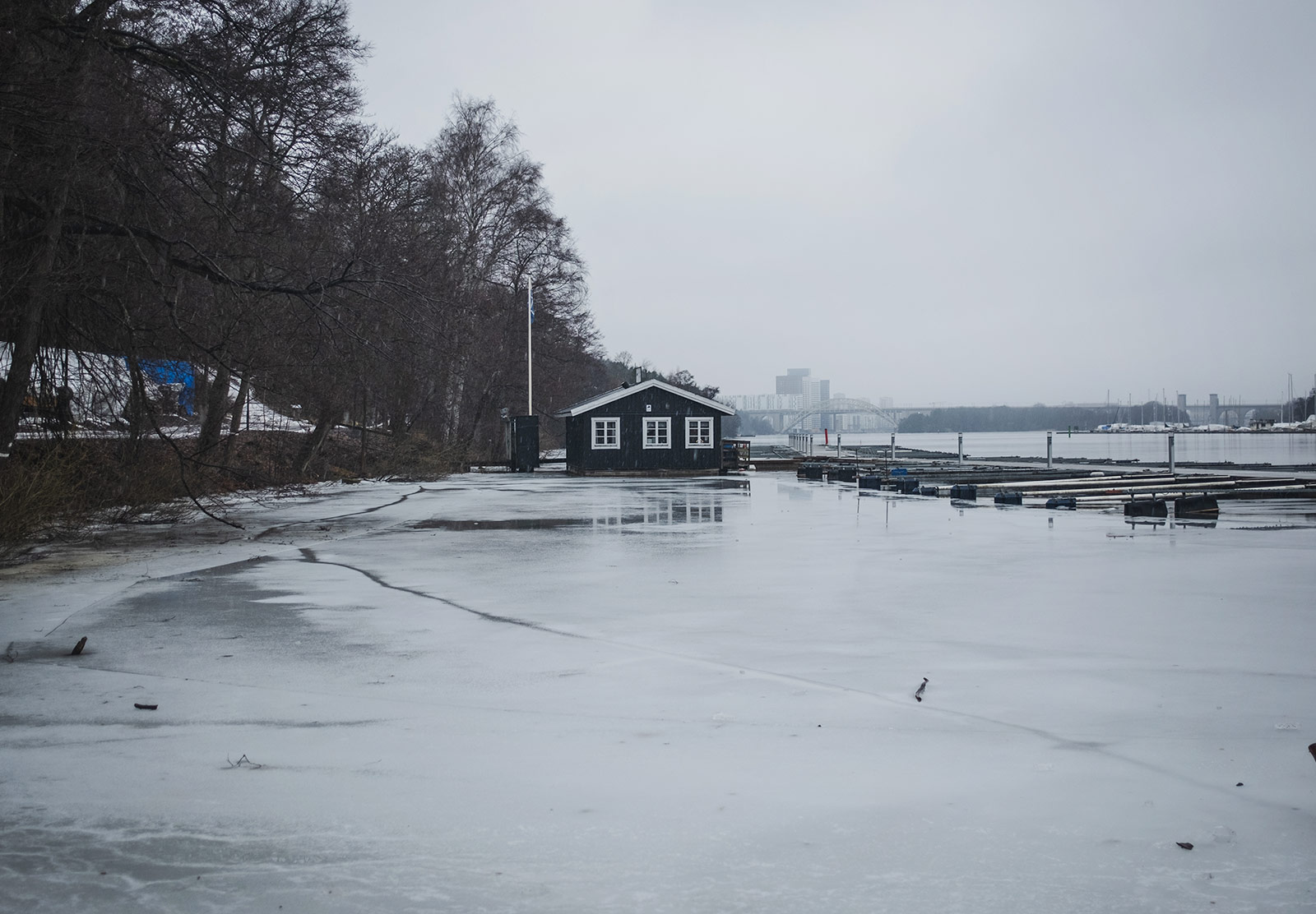 Ice surrounding boat house