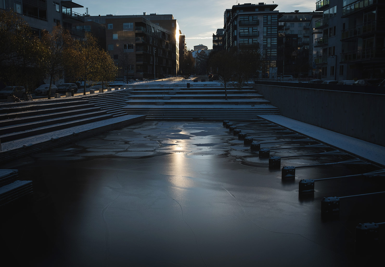 Sheet of ice on water