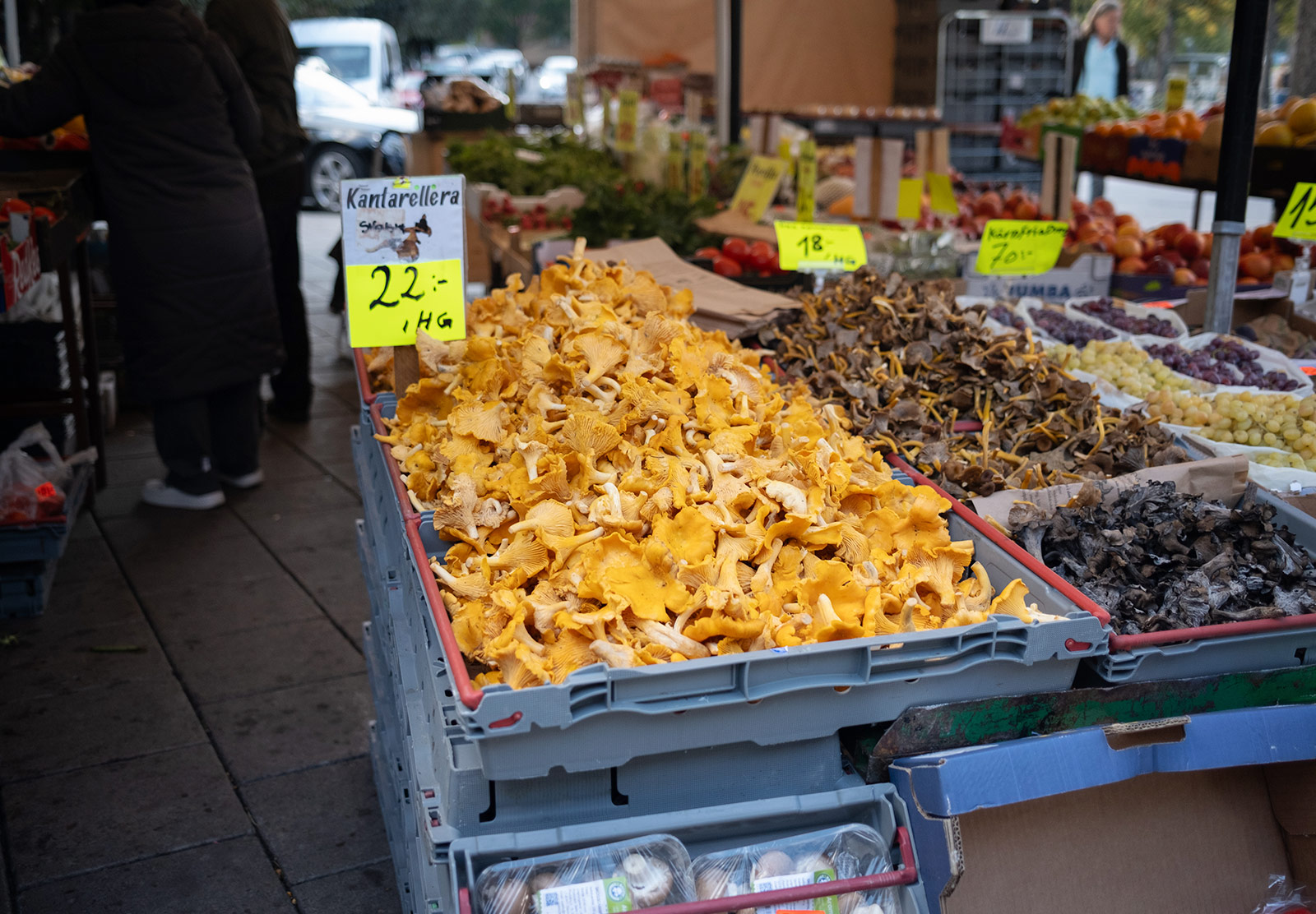 Crate of mushrooms in a market